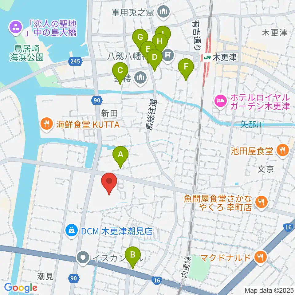 木更津市民会館周辺のカフェ一覧地図