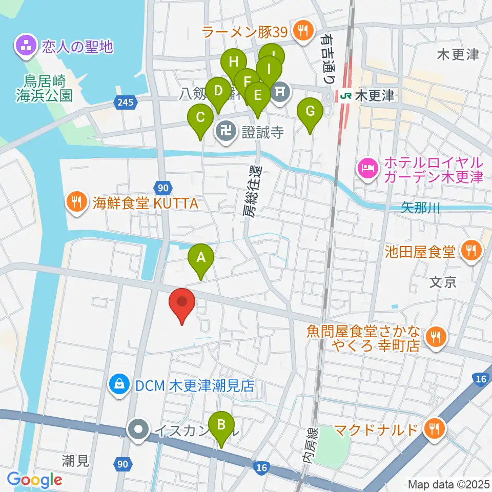 木更津市民会館周辺のカフェ一覧地図