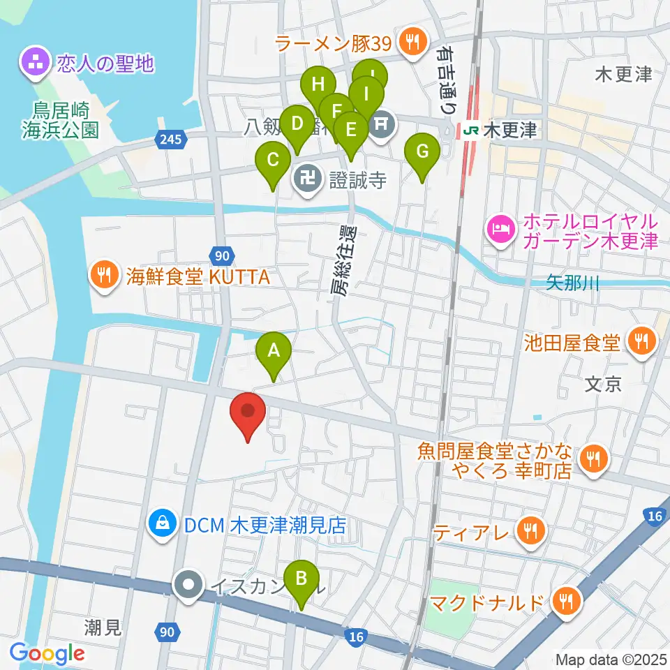 木更津市民会館周辺のカフェ一覧地図