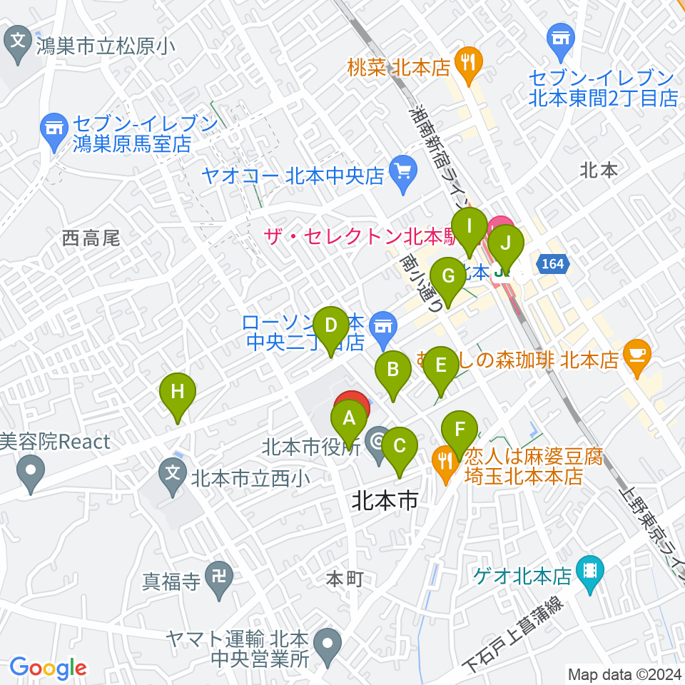 北本市文化センター周辺のカフェ一覧地図