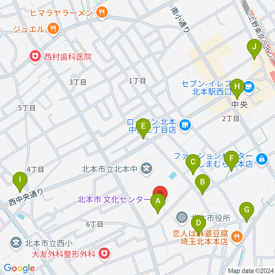 北本市文化センター周辺のカフェ一覧地図