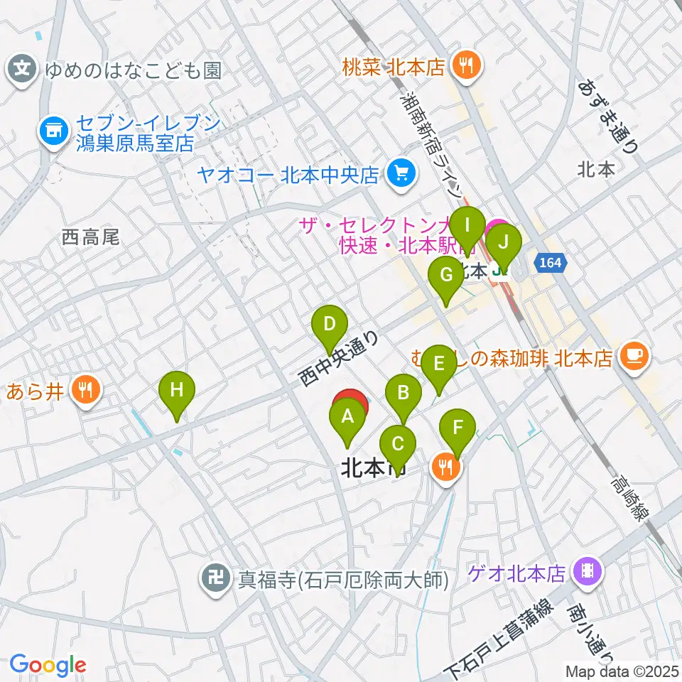 北本市文化センター周辺のカフェ一覧地図