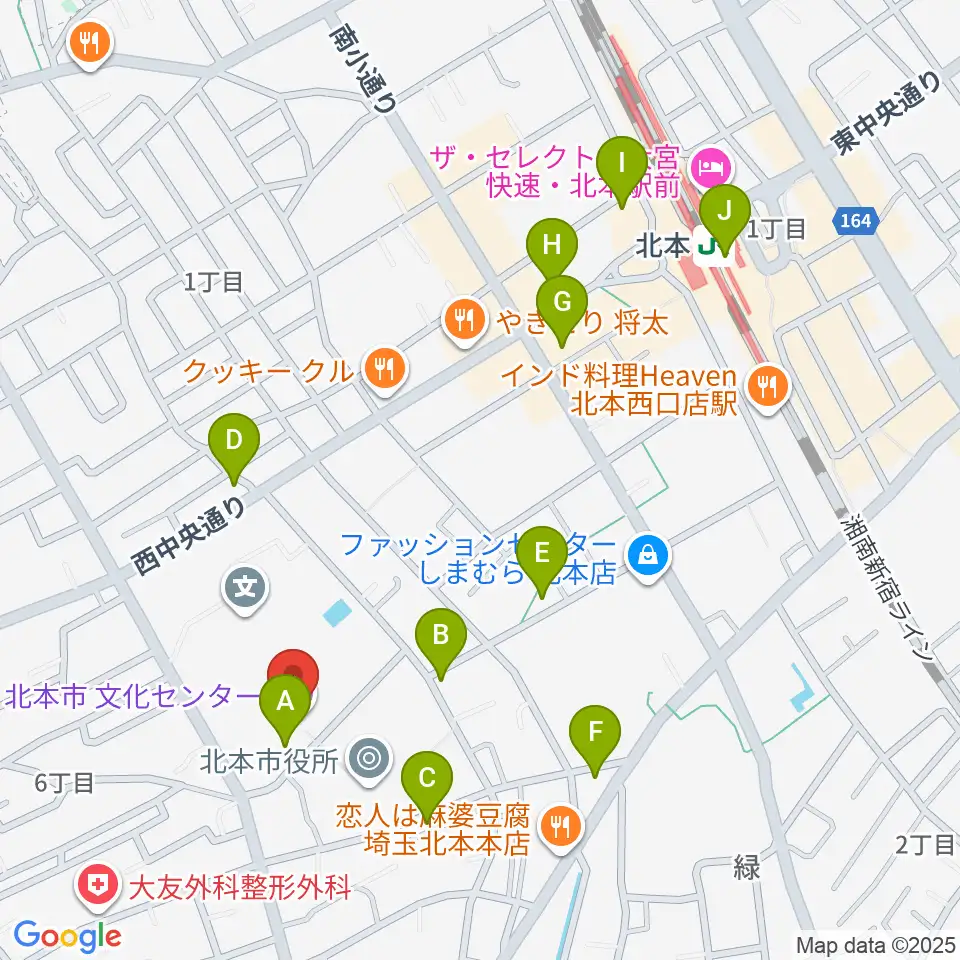 北本市文化センター周辺のカフェ一覧地図
