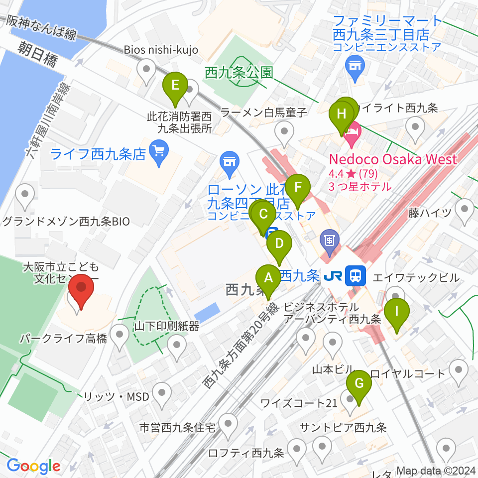 大阪市立こども文化センター周辺のカフェ一覧地図