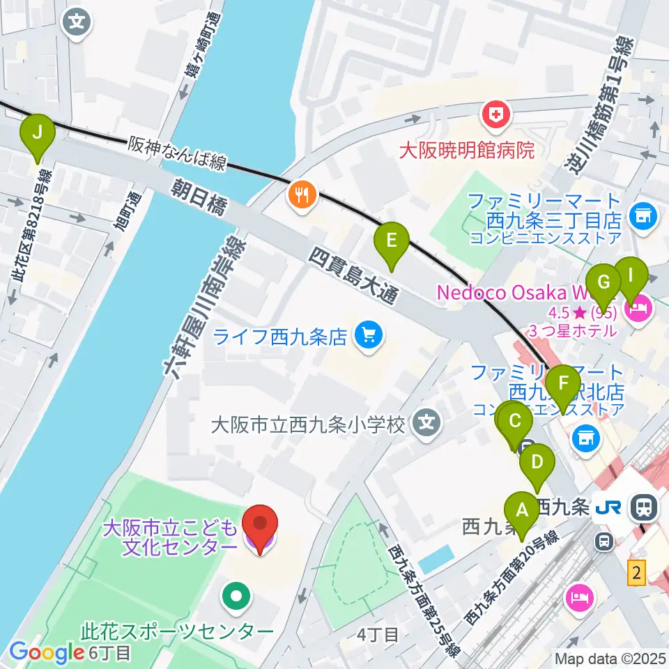 大阪市立こども文化センター周辺のカフェ一覧地図