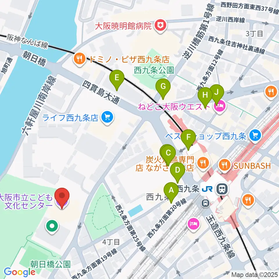 大阪市立こども文化センター周辺のカフェ一覧地図