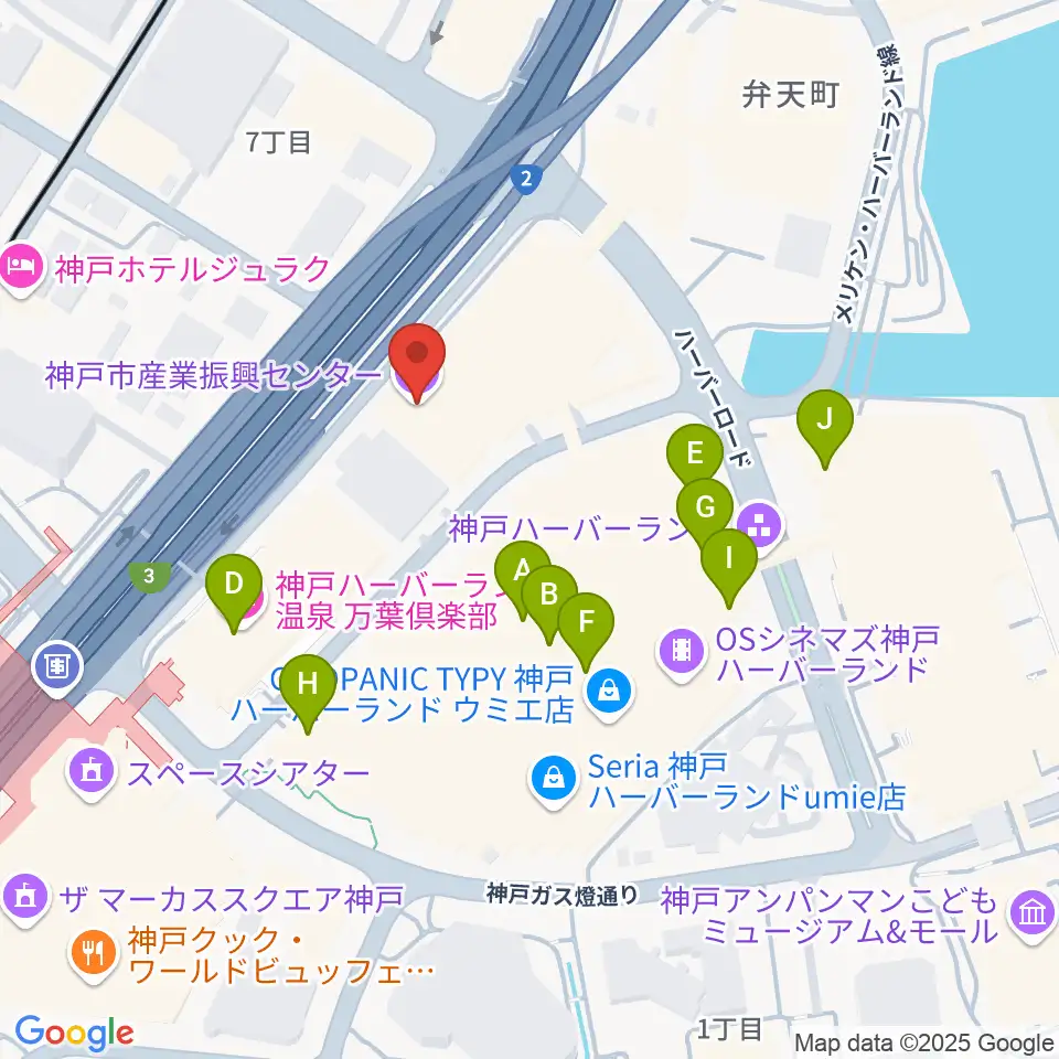 神戸市産業振興センターハーバーホール周辺のカフェ一覧地図