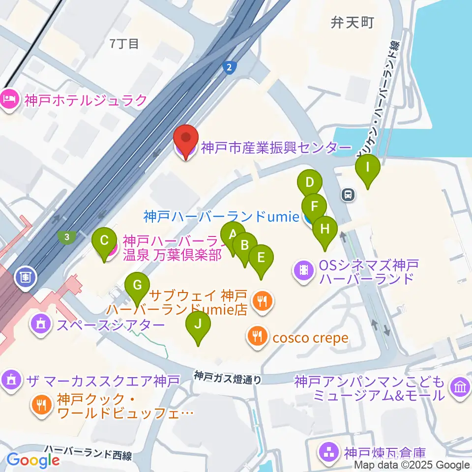 神戸市産業振興センターハーバーホール周辺のカフェ一覧地図