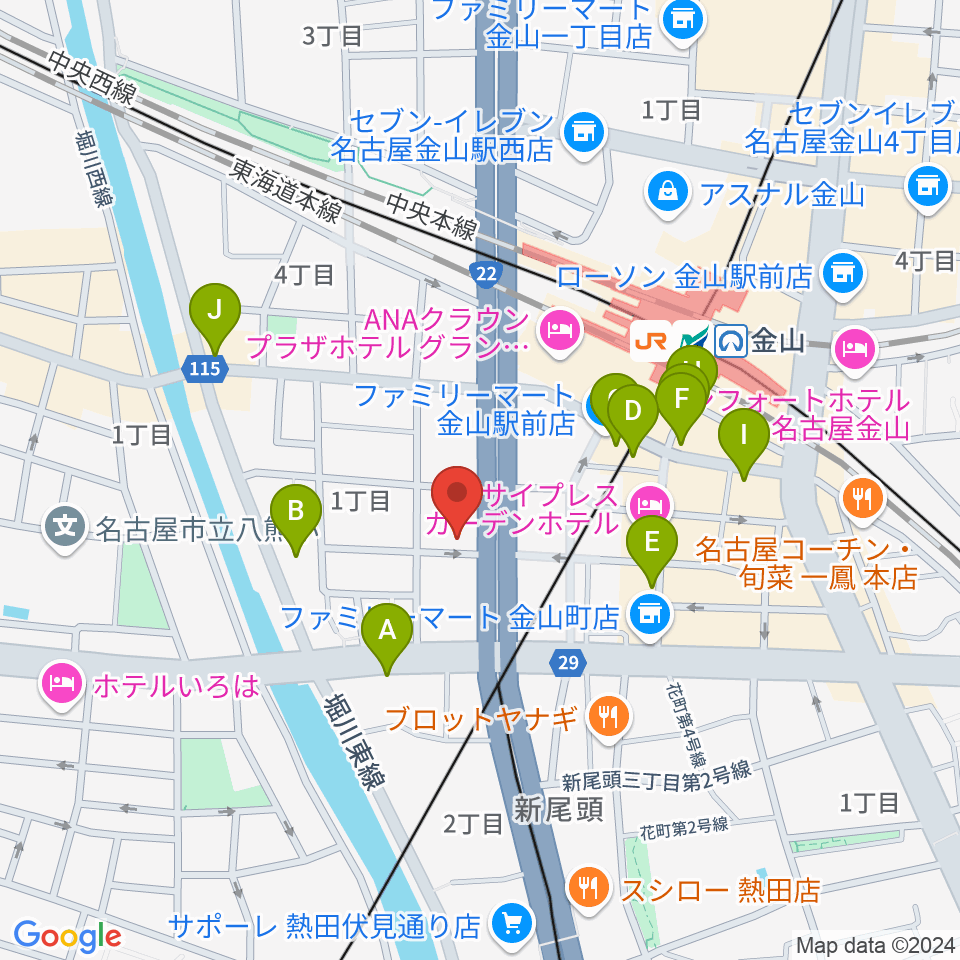 アイズミュージックアカデミー金山校周辺のカフェ一覧地図