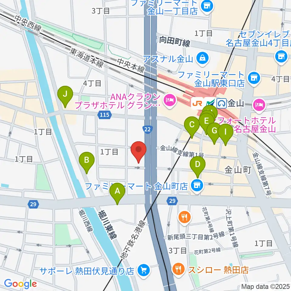 アイズミュージックアカデミー金山校周辺のカフェ一覧地図