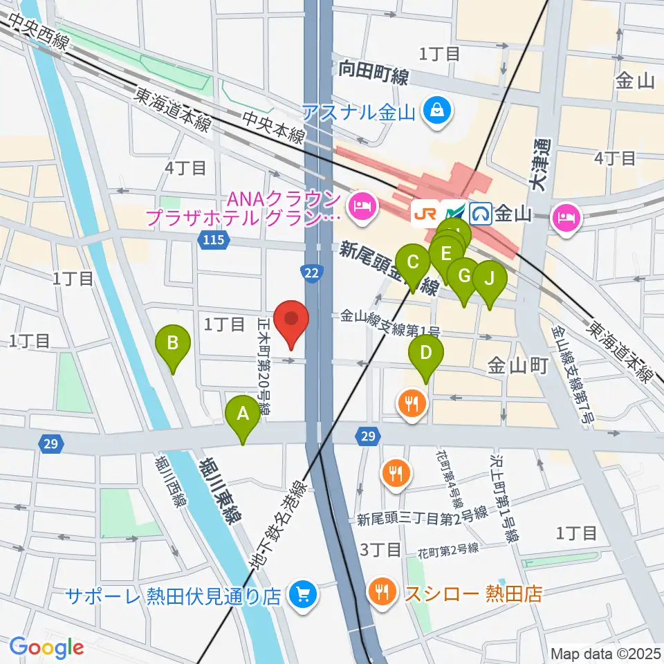 アイズミュージックアカデミー金山校周辺のカフェ一覧地図
