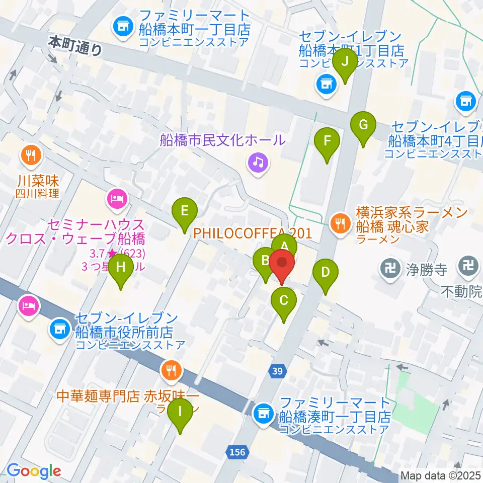 スカイワードミュージックスクール周辺のカフェ一覧地図