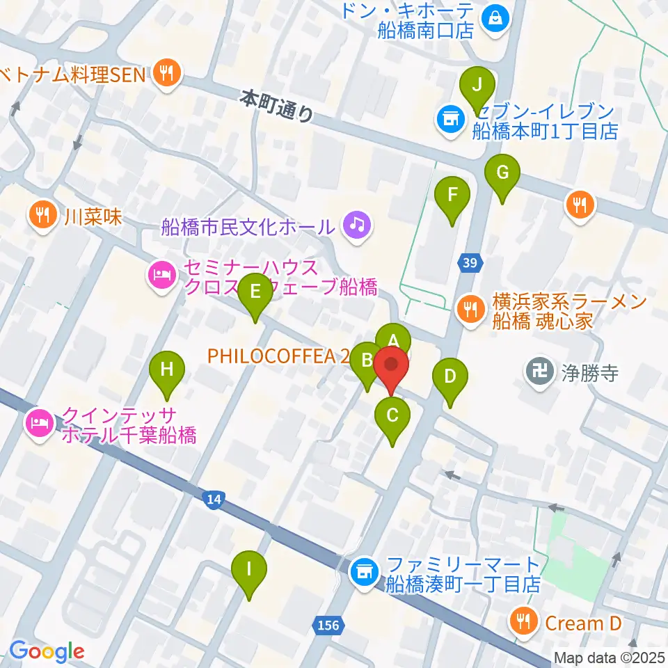 スカイワードミュージックスクール周辺のカフェ一覧地図