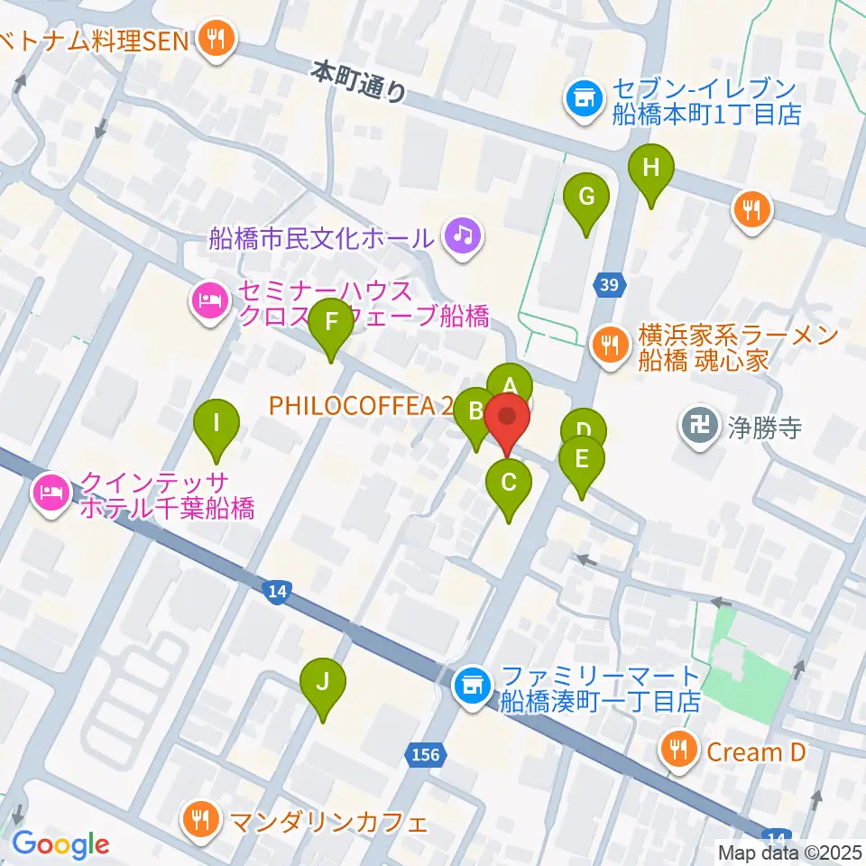 スカイワードミュージックスクール周辺のカフェ一覧地図