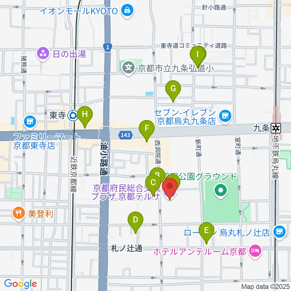 京都テルサホール周辺のカフェ一覧地図
