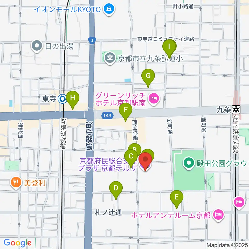 京都テルサホール周辺のカフェ一覧地図