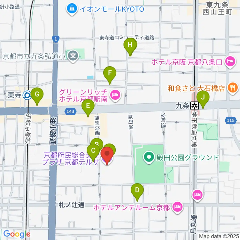 京都テルサホール周辺のカフェ一覧地図