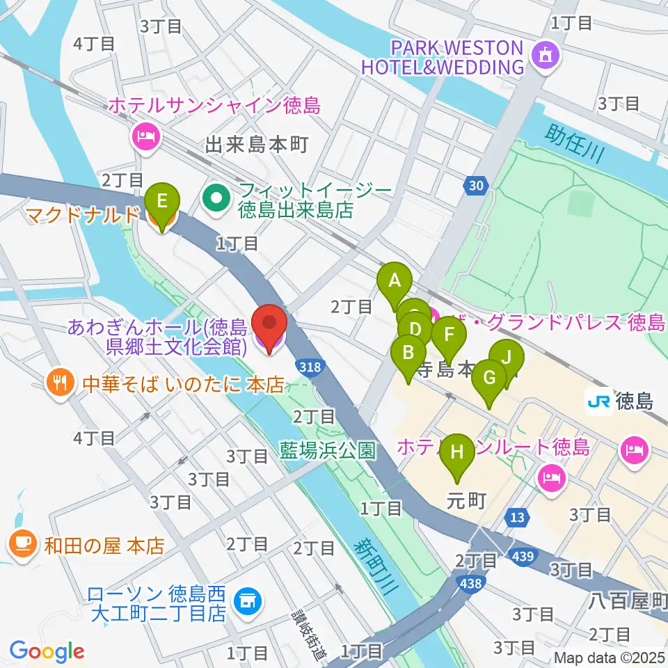 あわぎんホール周辺のカフェ一覧地図