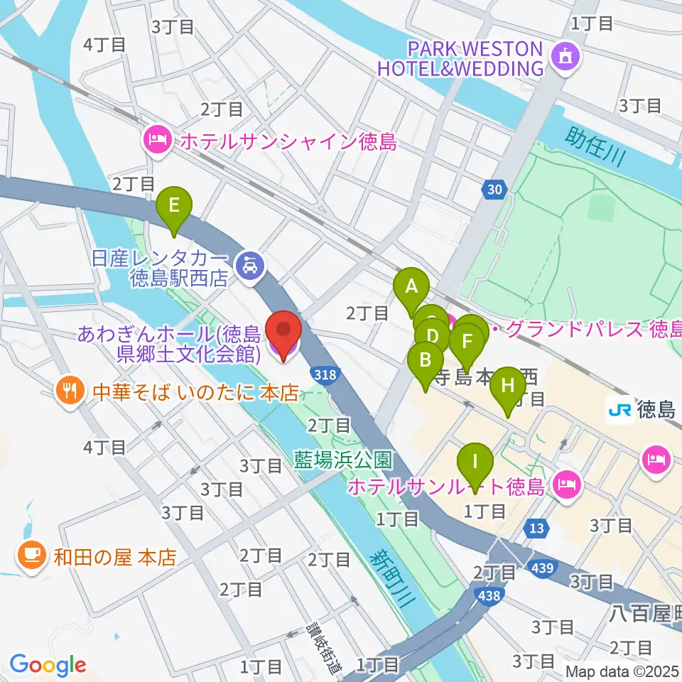 あわぎんホール周辺のカフェ一覧地図