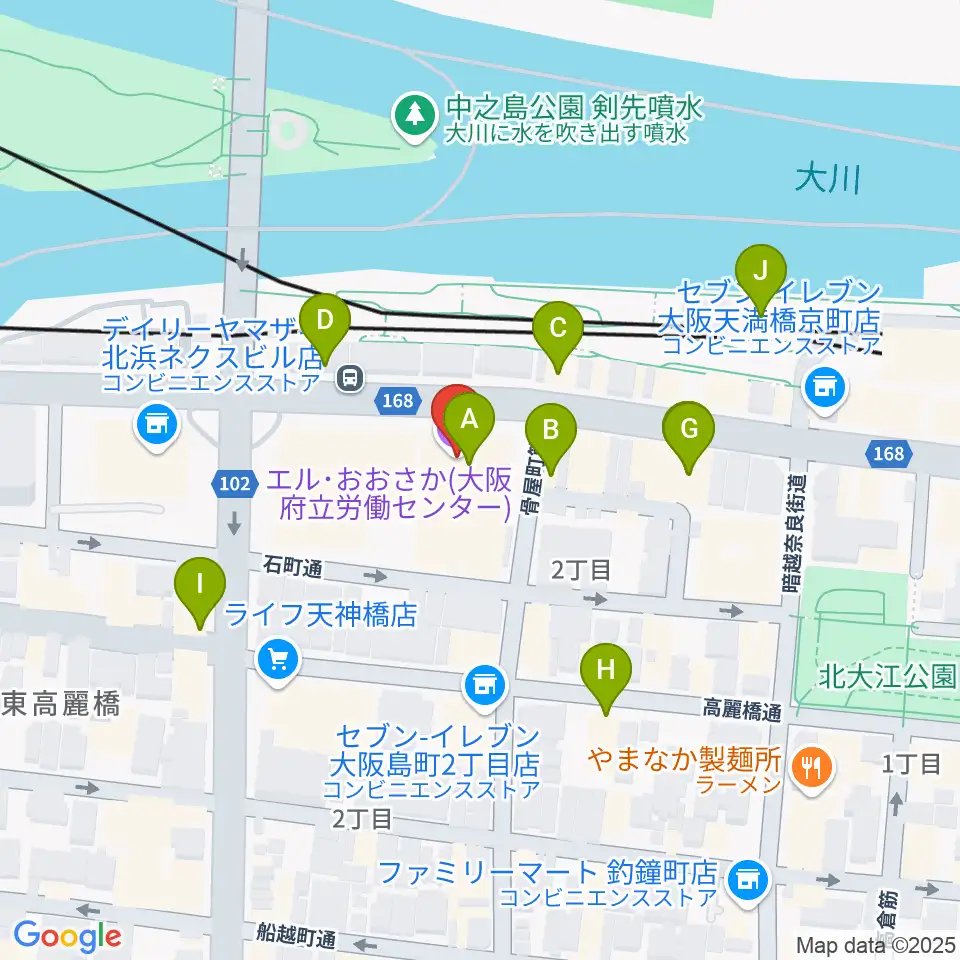 エル・おおさか 大阪府立労働センター周辺のカフェ一覧地図