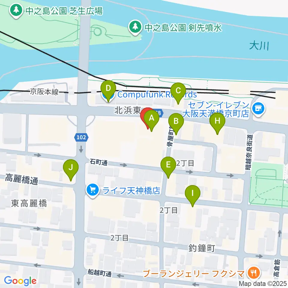 エル・おおさか 大阪府立労働センター周辺のカフェ一覧地図