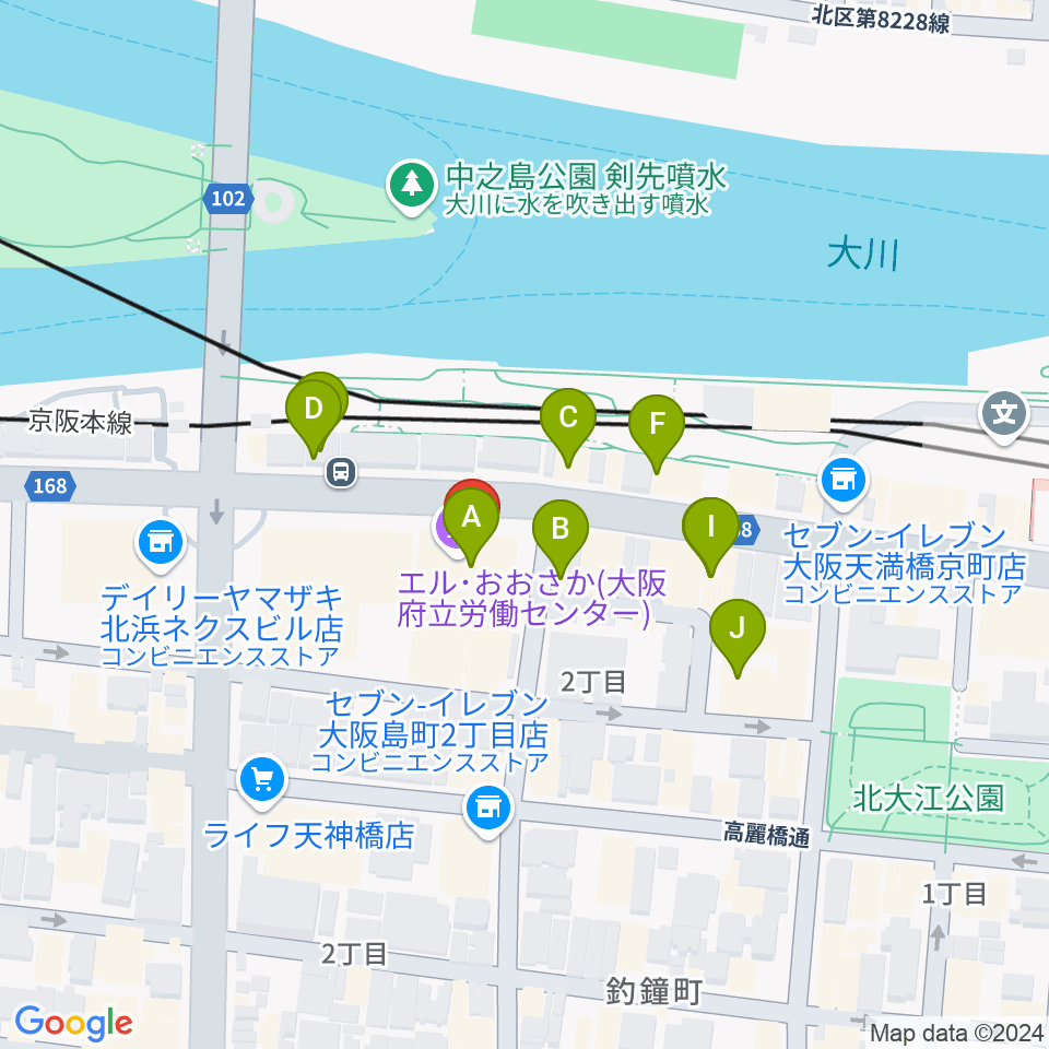 エル・おおさか プチ・エル周辺のカフェ一覧地図