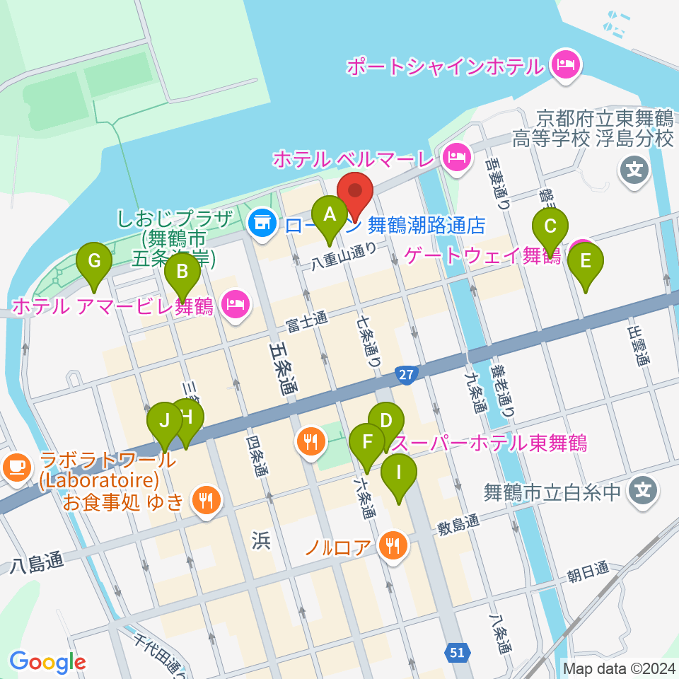 舞鶴市商工観光センターまいづるベイプラザ周辺のカフェ一覧地図