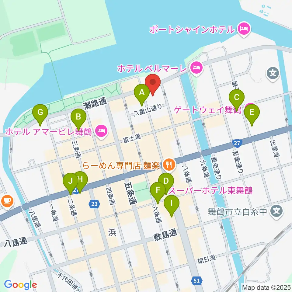 舞鶴市商工観光センターまいづるベイプラザ周辺のカフェ一覧地図