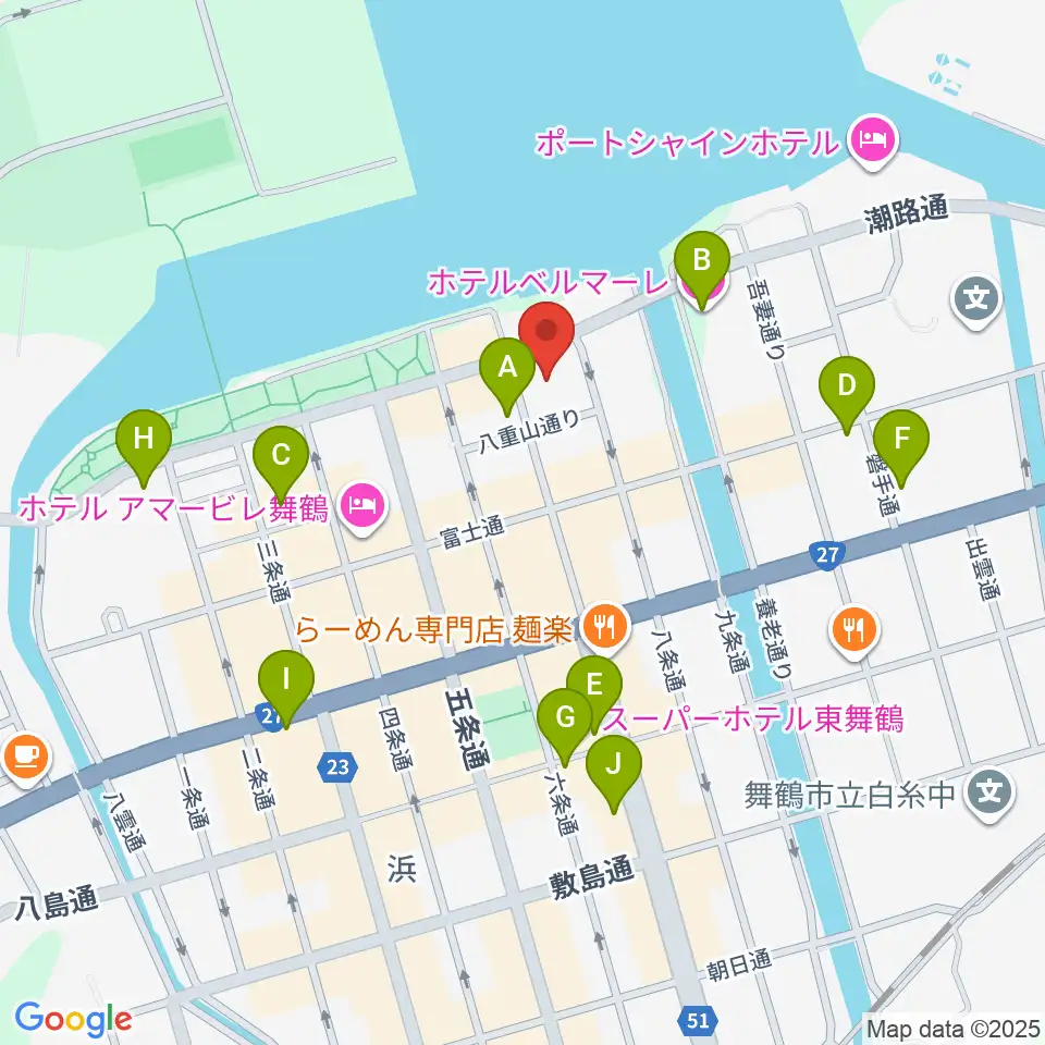 舞鶴市商工観光センターまいづるベイプラザ周辺のカフェ一覧地図