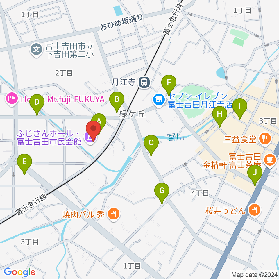 ふじさんホール・富士吉田市民会館周辺のカフェ一覧地図