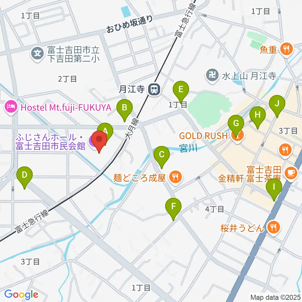 ふじさんホール・富士吉田市民会館周辺のカフェ一覧地図