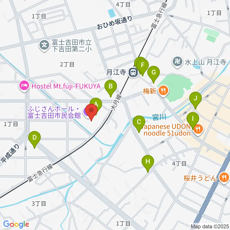 ふじさんホール・富士吉田市民会館周辺のカフェ一覧地図