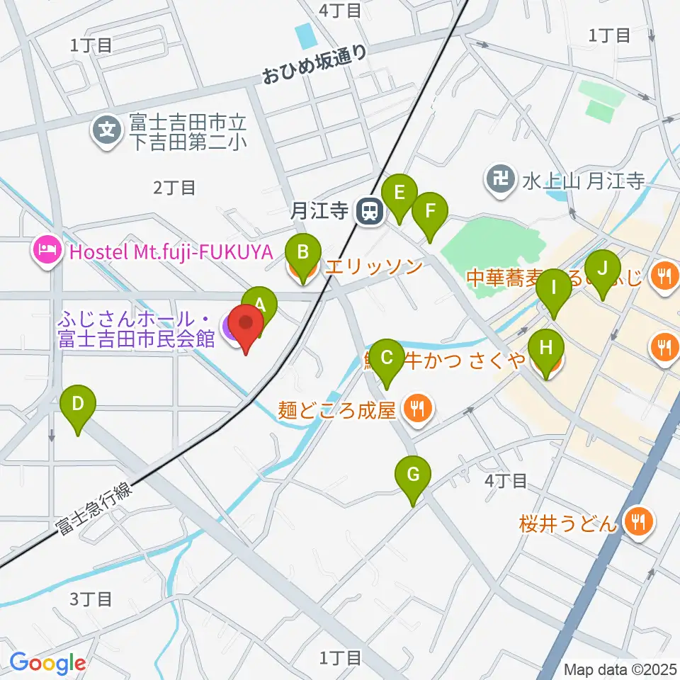 ふじさんホール・富士吉田市民会館周辺のカフェ一覧地図