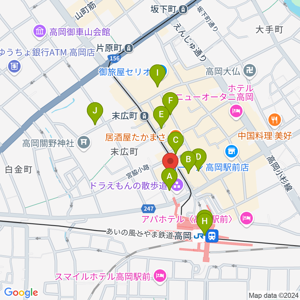 高岡市生涯学習センター周辺のカフェ一覧地図