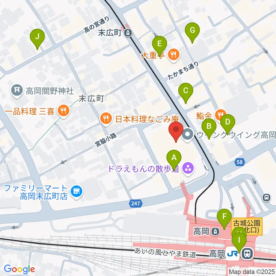 高岡市生涯学習センター周辺のカフェ一覧地図