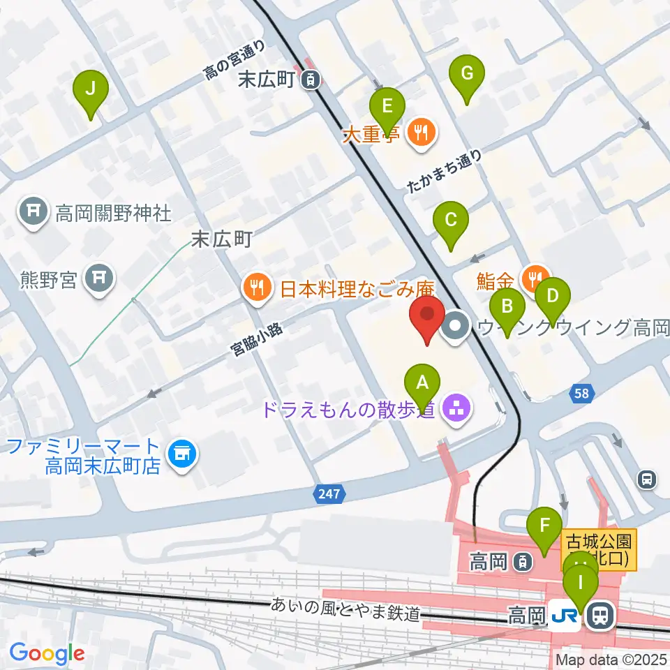 高岡市生涯学習センター周辺のカフェ一覧地図