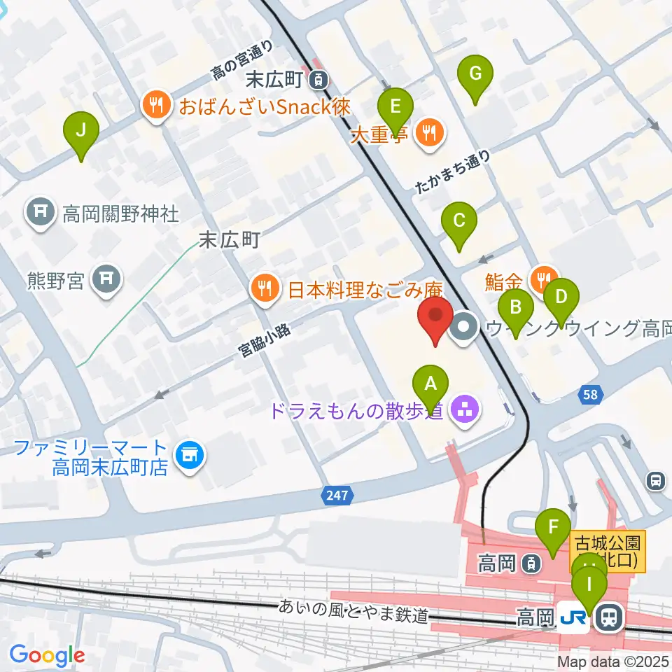 高岡市生涯学習センター周辺のカフェ一覧地図