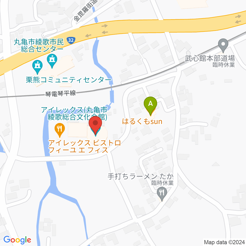 丸亀市綾歌総合文化会館アイレックス周辺のカフェ一覧地図