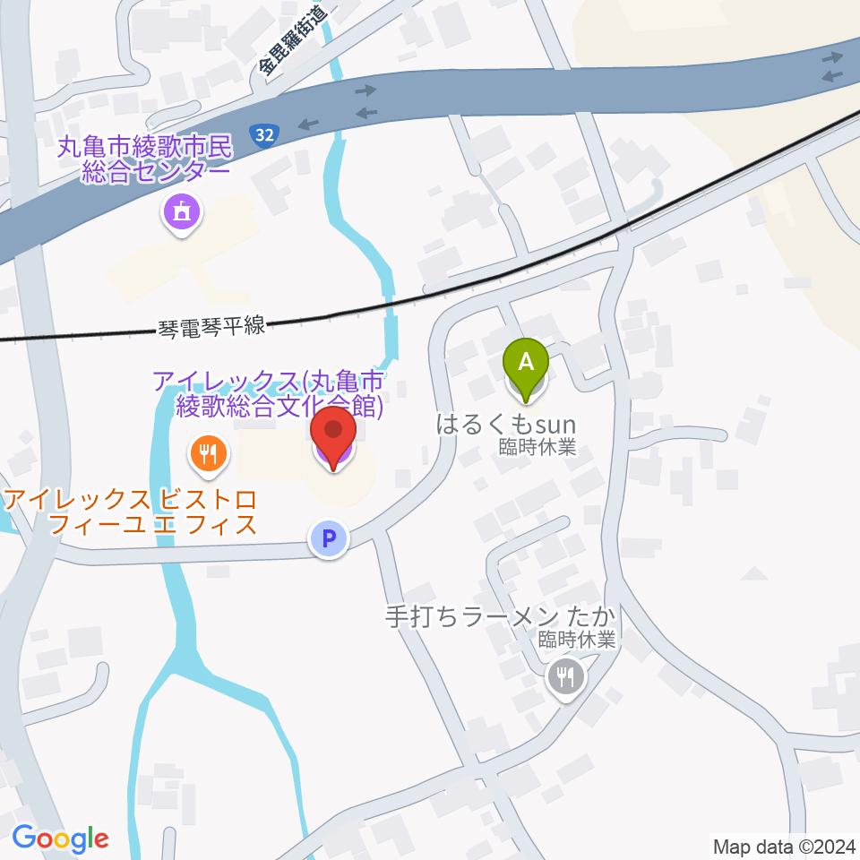 丸亀市綾歌総合文化会館アイレックス周辺のカフェ一覧地図