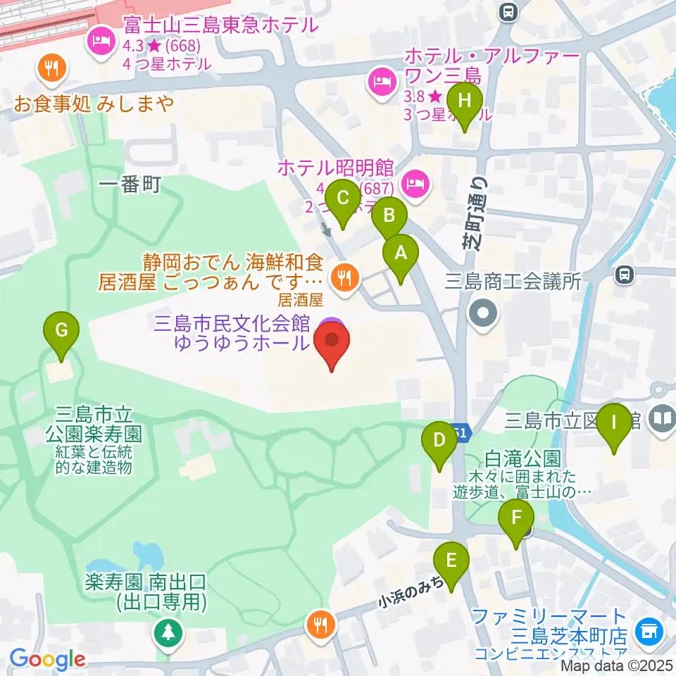 三島市民文化会館 ゆぅゆぅホール周辺のカフェ一覧地図