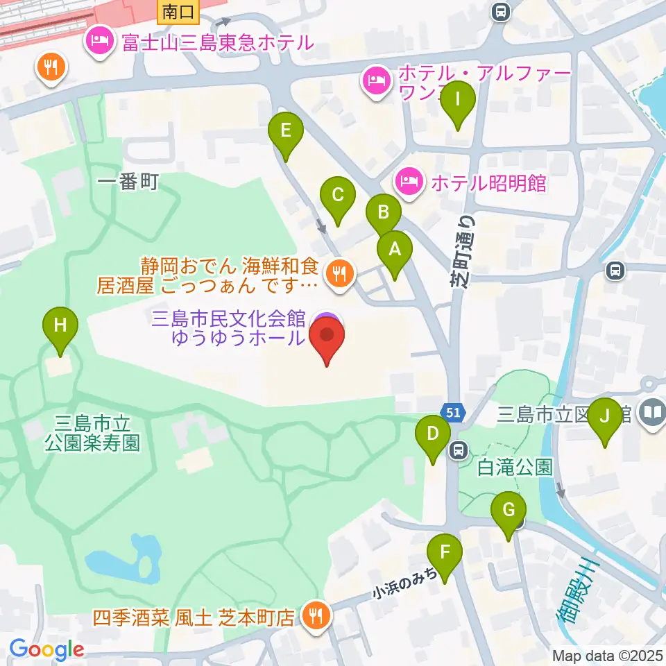 三島市民文化会館 ゆぅゆぅホール周辺のカフェ一覧地図