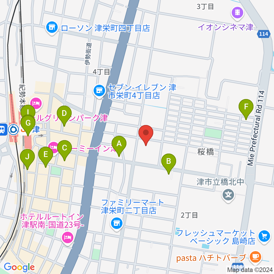 三重県教育文化会館周辺のカフェ一覧地図