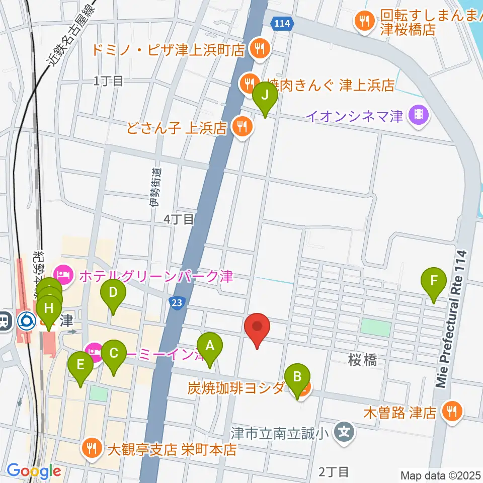 三重県教育文化会館周辺のカフェ一覧地図