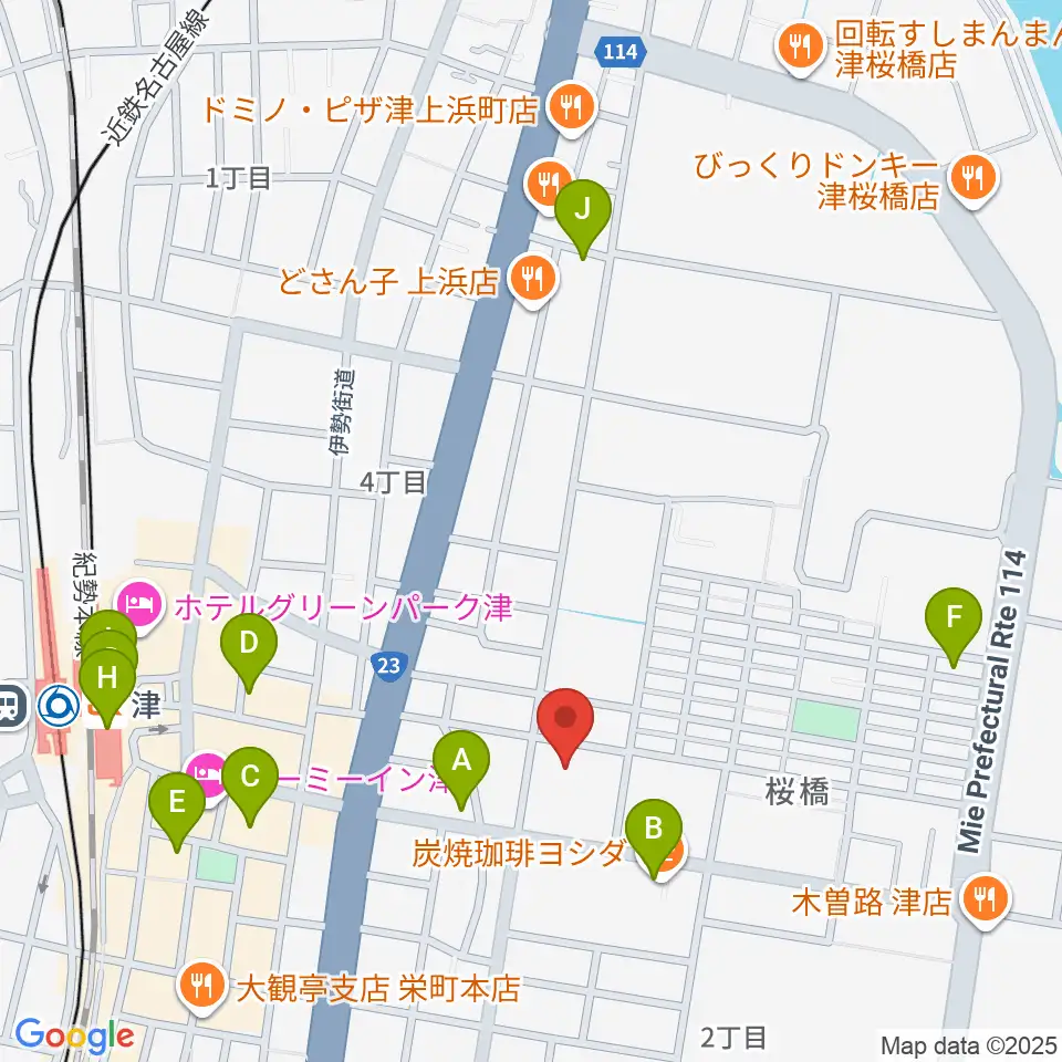 三重県教育文化会館周辺のカフェ一覧地図
