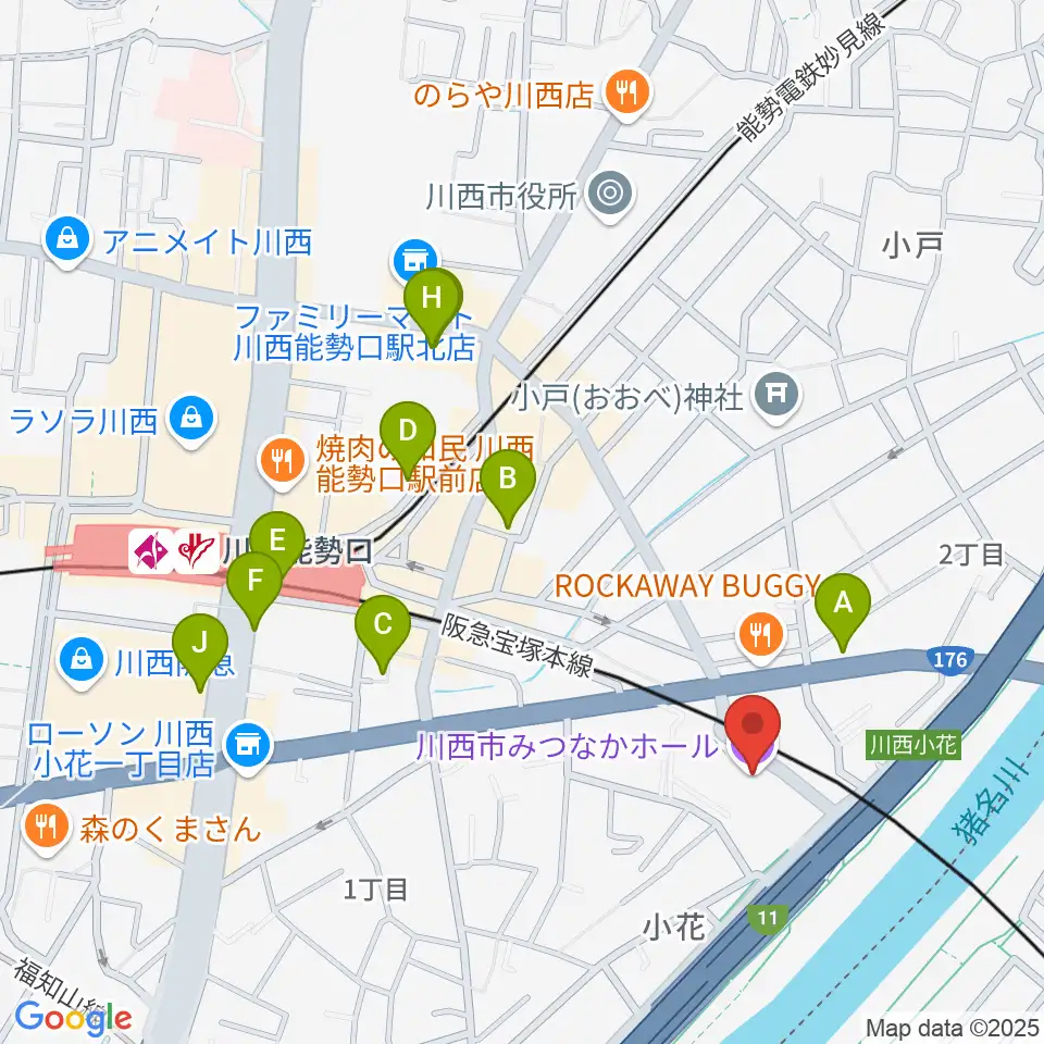 川西市みつなかホール周辺のカフェ一覧地図