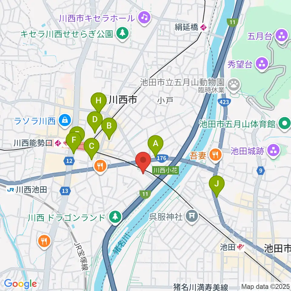 川西市みつなかホール周辺のカフェ一覧地図
