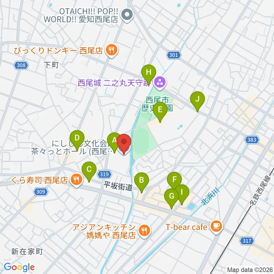 西尾市文化会館 周辺のカフェ一覧マップ