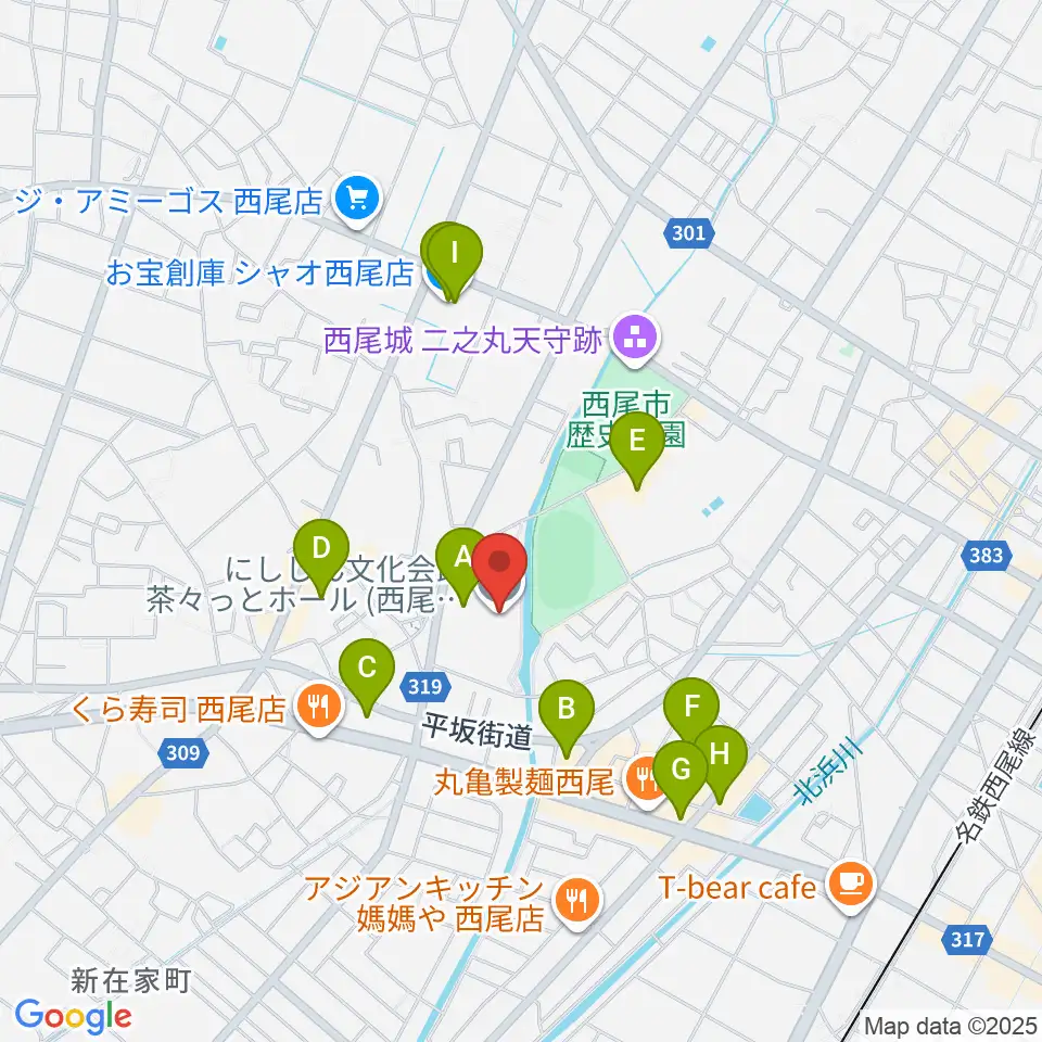 にししん文化会館 茶々っとホール周辺のカフェ一覧地図