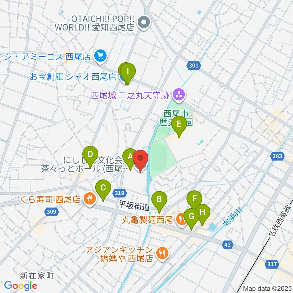 にししん文化会館 茶々っとホール周辺のカフェ一覧地図