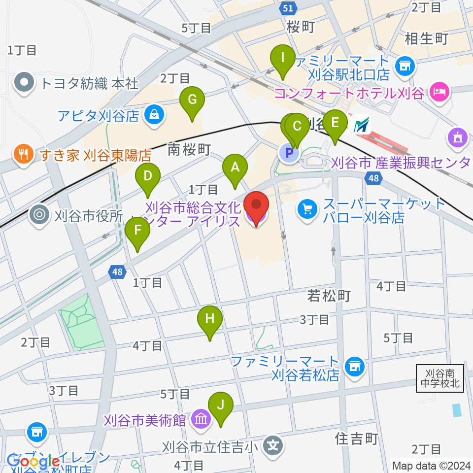 刈谷市総合文化センター アイリス周辺のカフェ一覧地図